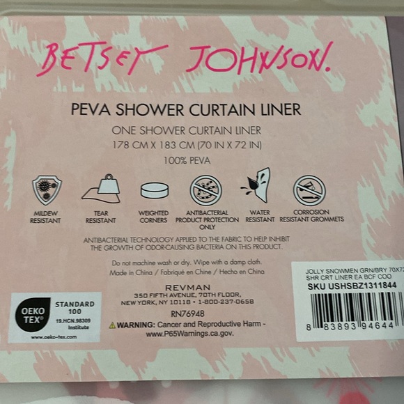 Betsey Johnson Jolly Pink Snowman Shower Curtain Liner NWT - Picture 4 of 4